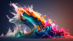 Abstract colorful splash 3d background, generative ai background